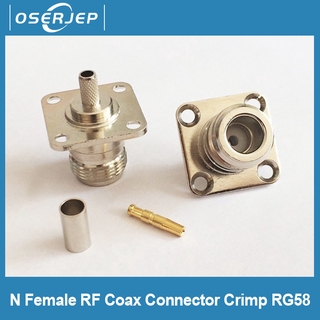 1pc N Female Jack RF Coax Connector Crimp RG58,RG142,RG400,LMR195 4-hole panel mount Nickelplated NEW wholesale