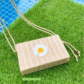 กระเป๋าสาน สะพายข้าง แบบกล่อง รุ่น Daisy Bag : Aquamary