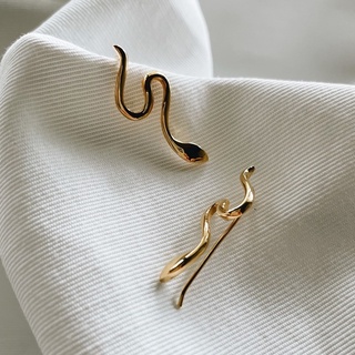 Minimal Gold Snake Ear Crawlers, 18K Gold Plated Sterling Silver Earrings E0028 | เงินแท้ 925 ชุบทองเเท้ 18 กะรัต