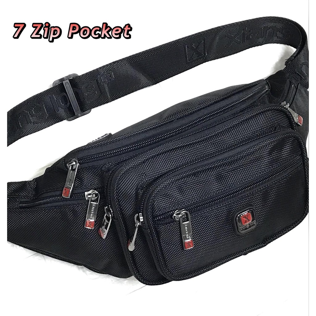 X Logo Multi-Zipper Business Men กระเป๋าคาดเอวกระเป๋ากระเป๋ากระเป๋าคาดหน้าอก