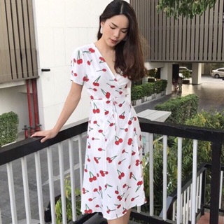 (NEW) Cherry Berry Wrap Dress เดรสทรงป้ายพิมพ์ลายเชอรี่