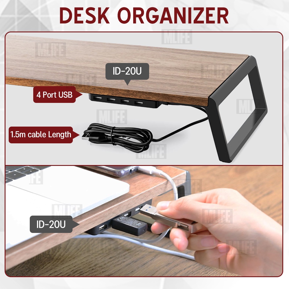 MLIFE - โต๊ะวางจอคอม USB ที่วางจอคอม ชั้นวางจอคอม ชั้นวางโน้ตบุ๊ค ที่วางมอนิเตอร์ แท่นวางจอ - Monitor Stand MacBook Port