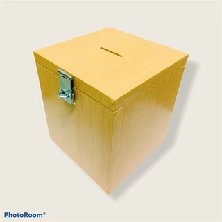 กระปุกออมสินไม้ลายไม้สักทอง และลายหินอ่อน กล่องไม้จริงกล่องTipbox ขนาด15*15*15ซม.