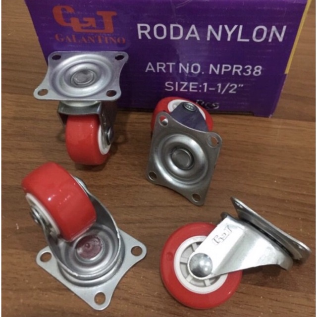 MERAH (PRICE ล้อ 1 ชิ้น)(1.5+3 HH ไนลอน RED 1.5" นิ้วล้อไนลอน RED 1.1/2" ล้อไนลอน 1-1/2" ล้อเชื่อมต่