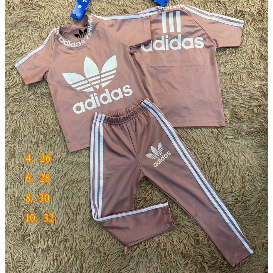 GQ412 ชุดออกกำลังกายเด็ก ชุดเสื้อแขนสั้นและกางเกงขายาว สีชมพูกะปิ พร้อมส่ง