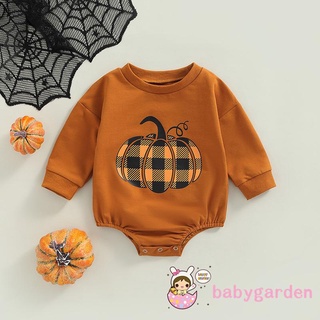 Babygarden-0-18months Bbay Boy ชุดจั๊มสูทรอมเปอร์ แขนยาว คอกลม พิมพ์ลายฟักทอง ลายสก๊อต ฮาโลวีน สําหรับเด็กผู้ชาย