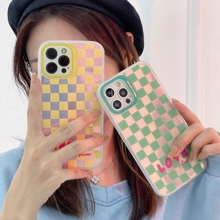 เคสโทรศัพท์มือถือ TPU ลายตารางหมากรุก สีเขียว สีเหลือง สําหรับ iPhone 13 Pro Max 12 i11 Pro Max Xs Max