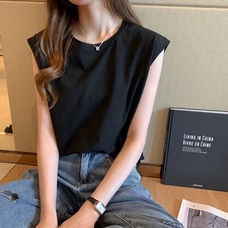 เสื้อยืดแขนกุด สีพื้น ใส่สบาย ผ้าcotton 100% เสื้อยืดคอกลม เสื้อยืดสีส้ม🍊