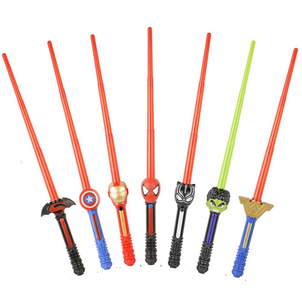 ของเล่นซูเปอร์ฮีโร่ LED Sound Light ดาบ Avengers Hulk Spider Man กัปตันอเมริกา Batman Figurines คอสเพลย์ของเล่นเด็กของขวัญ