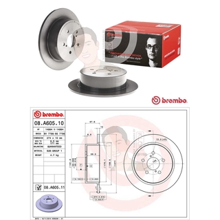 08 A605 11 จานเบรค ล้อ R (ยี่ห้อ BREMBO) รุ่น UV SUBARU Legacy BL BP ปี 2003-&gt;