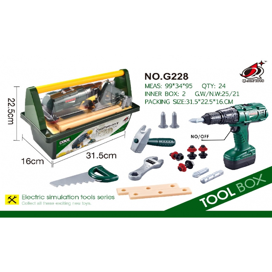 Sanook&Toys ชุดของเล่นเครื่องมือสว่านไฟฟ้าพร้อมอุปกรณ์ ขนาด 31.5x22.5x16ซม. #G228 เขียว