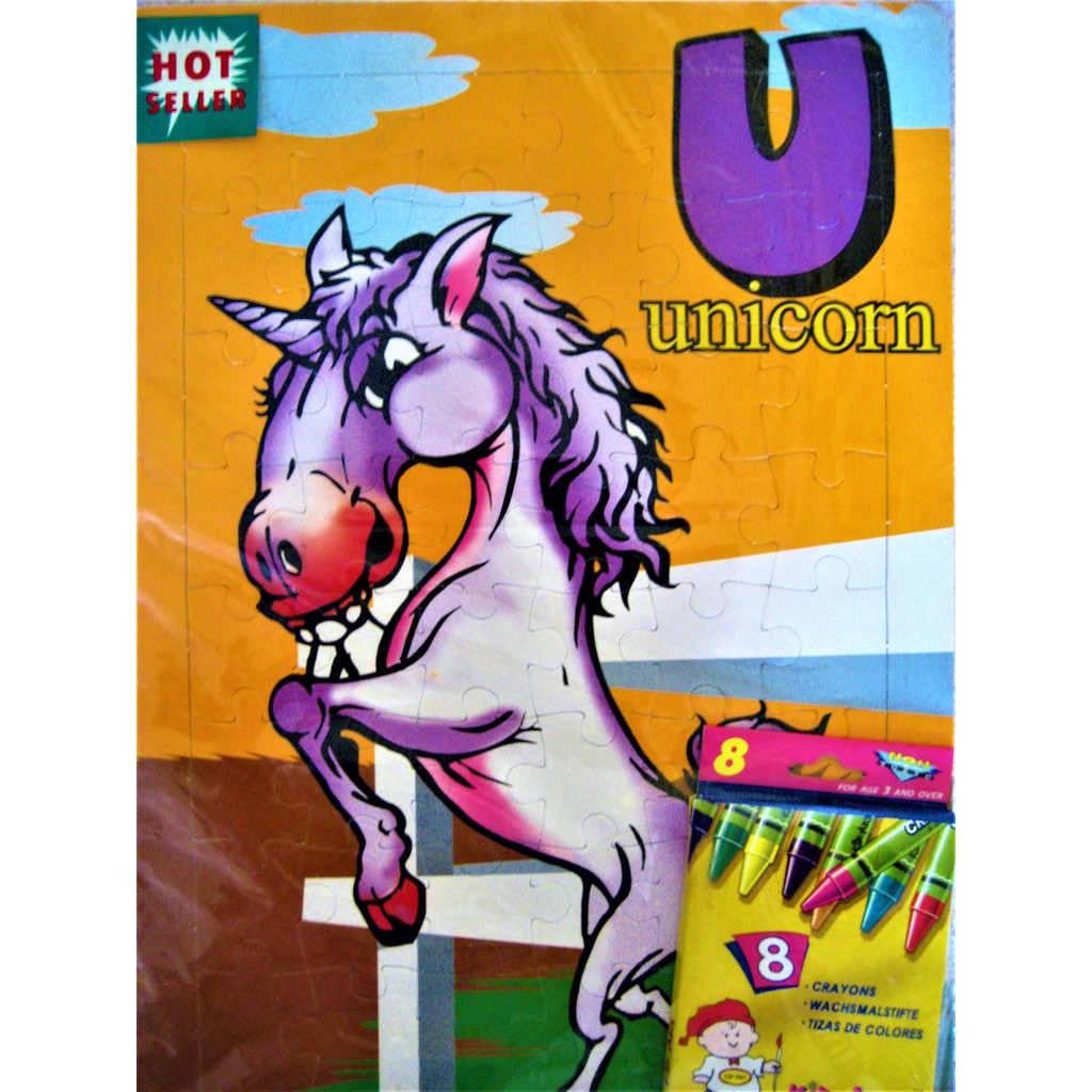 UNICORN is coloring Jigsaw books with crayons inside for free