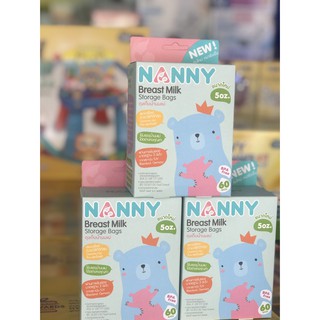 (แพ็ค 3 กล่อง) ถุงเก็บน้ำนมแนนนี่ Nanny 5 ออนซ์ บรรจุ 60 ใบต่อกล่อง (180 ใบ)