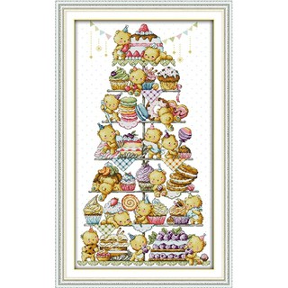 ชุดปักครอสติช ตุ๊กตาหมี เท็ดดี้แบร์ ชั้นขนม (Teddy Bear Cross stitch kit)