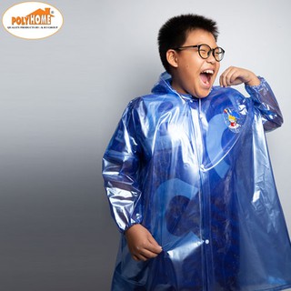 เสื้อกันฝนเด็ก ลายการ์ตูน ผ้ามุก size L รุ่นCoat สีเขียว ชมพู แดง ฟ้า พร้อม กระดุม หมวก ชุดกันฝน เสื้อคลุมฝน