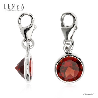 Lenya Jewelry เครื่องประดับประเภท Charm ตัวเรือนเงินแท้925ชุบทองขาวประดับด้วยพลอยกลมสีแดงโกเมน(Garnet)