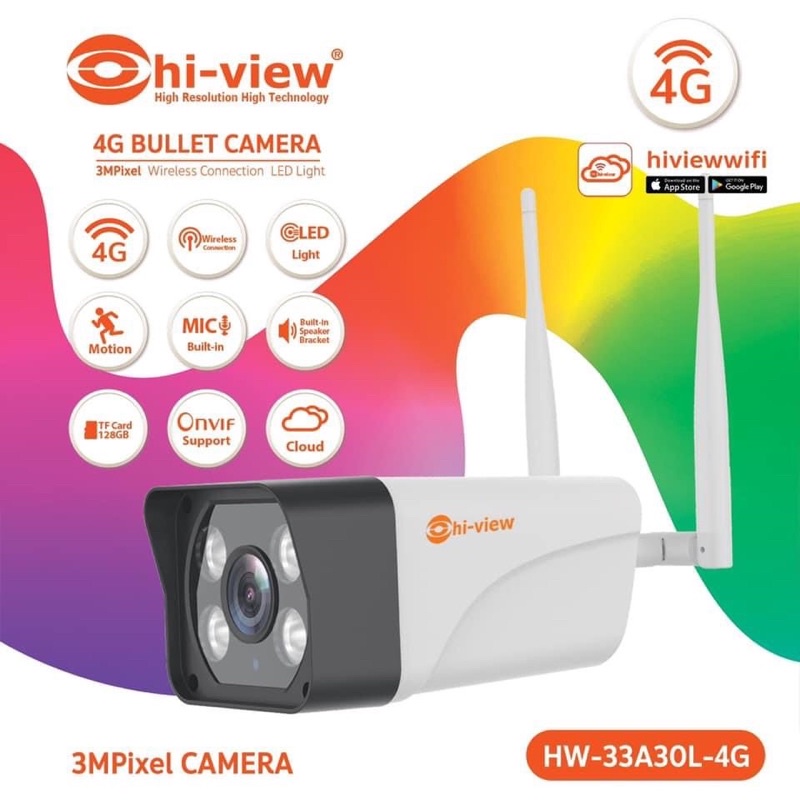 กล้องวงจรปิดใส่ซิม ความคมชัด 3 ล้าน Hiview รุ่น HW-33A30L-4G  พูดคุยโต้ตอบได้สินค้าแท้ รับประกันศูนย์ 1 ปี