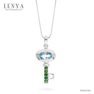 LenYa Jewelry จี้เลนญ่า ดีไซน์ลูกกุญแจ ประดับพลอยบลูโทปาซ (Blue Topaz) เม็ดโตและ ซาโวไรท์ (Tsavorite)