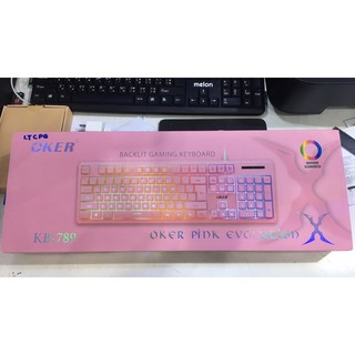 คีย์บอร์ดเกมส์มิ่งสีชมพู OKER KB-789