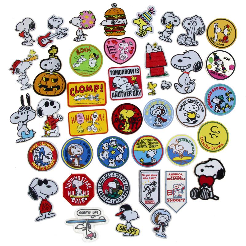 Snoopy Dog Series รูปแบบสติกเกอร์ผ้าปักทั้งหมดเสื้อผ้าป้าย Armbands กางเกงแพทช์ Decals พร้อมกาวสามารถรีดได้สามารถ Hand-Sewn diy วัสดุ