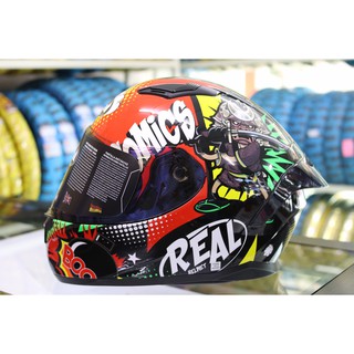 หมวกกันน็อคReal Helmets Raptor ลาย Comics สีดำ-แดง พร้อมสปอยเลอร์สุดเท่