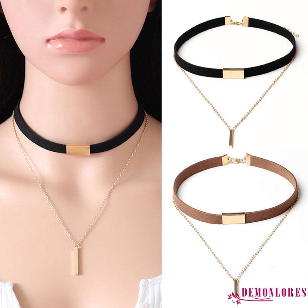☛☏ ขายร้อนและสตรี แฟชั่นคลาสสิกผู้หญิงกํามะหยี่สร้อยคอโชคเกอร์โซ่ชุบทองจี้สร้อยคอเครื่องประดับ