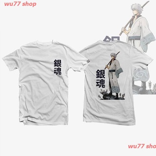 เสื้อยืดโอเวอร์ไซส์wu77 shop 2020 Cs# เสื้อยืดแขนสั้นคอกลมลาย Gintama Sakata Gintoki ทรงหลวมสีดําสีขาวสําหรับผู้ชายขนาด