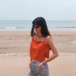 เสื้อสายเดี่ยวพร้อมส่ง Orange curved top