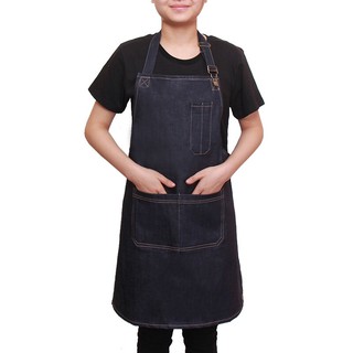 ผ้ากันเปื้อน ผ้ากันเปื้อนยีนส์ ผ้ากันเปื้อนทำอาหาร ผ้ากันเปื้อน  Denim apron Kitchen Apron ผ้ากันเปื้อนร้านกาแฟ