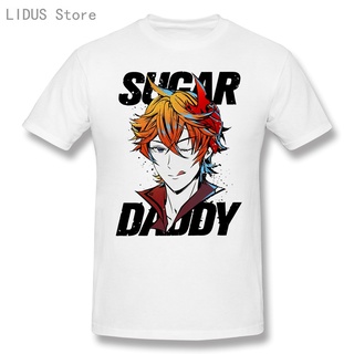 Zhongli เสื้อยืดแขนสั้นลําลอง คอกลม พิมพ์ลายอนิเมะ Sugar Daddy Genshin Impact สีขาว สําหรับผู้ชาย ไซซ์ S-3XL