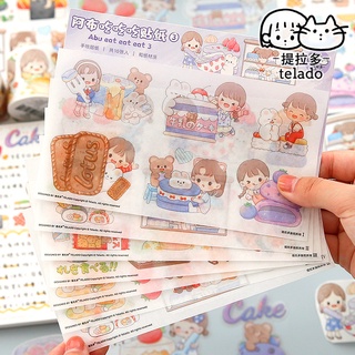 สติกเกอร์กระดาษ ลายการ์ตูนเด็กผู้หญิงน่ารัก Telado Abu Eat Eat Eat 3 แบบสร้างสรรค์ สําหรับตกแต่งสมุดภาพ