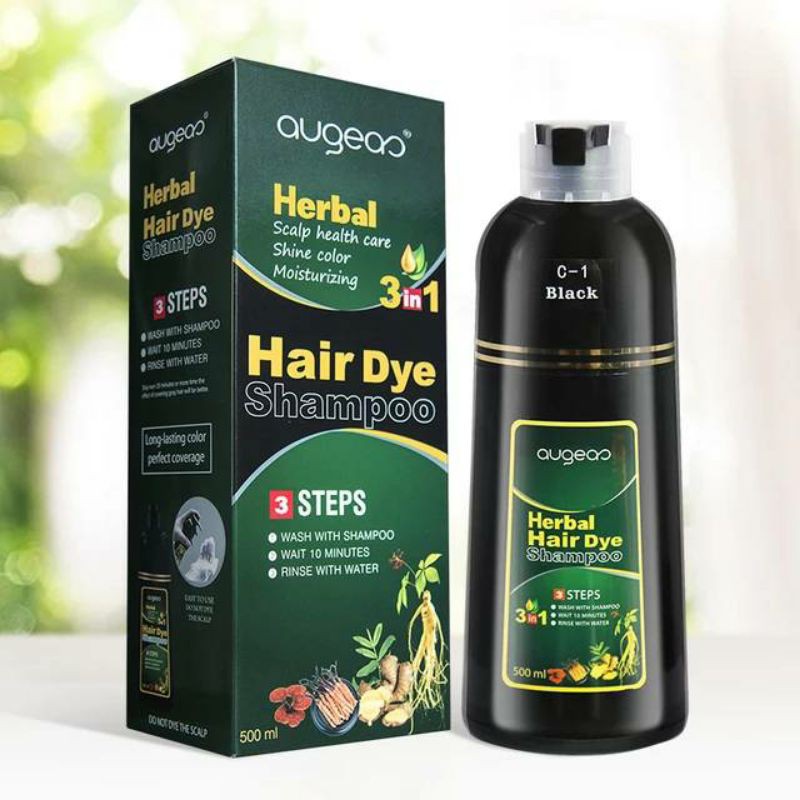 Herbal Hair Dye Shampoo แชมพูสมุนไพรปิดผมหงอก Augeas แท้ 100%  500มล(2ขวดแถมทรีทเม้นท์)