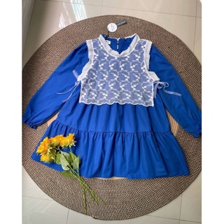 เดรสระบาย+topลูกไม้ :น้ำเงิน 💙Emoji Dress 2 💮ป้าย ploypa of