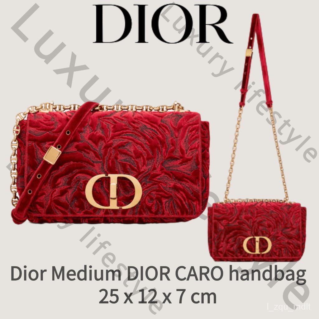 【ของแท้ 100%】Dior new medium DIOR CARO handbag/Dior กระเป๋าถือ DIOR CARO ขนาดกลาง B8LZ