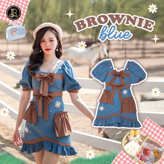 BLT BRAND การันตีเสื้อผ้าแบรนด์แท้ มินิเดรสสีฟ้าโบว์น้ำตาล BROWNIE BLUE