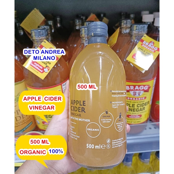 DETO Andrea Milano 500 ml. ACV **มีตะกอน** น้ำส้มสายชูแอปเปิ้ลออร์แกนิค Apple Cider Vinegar Organic