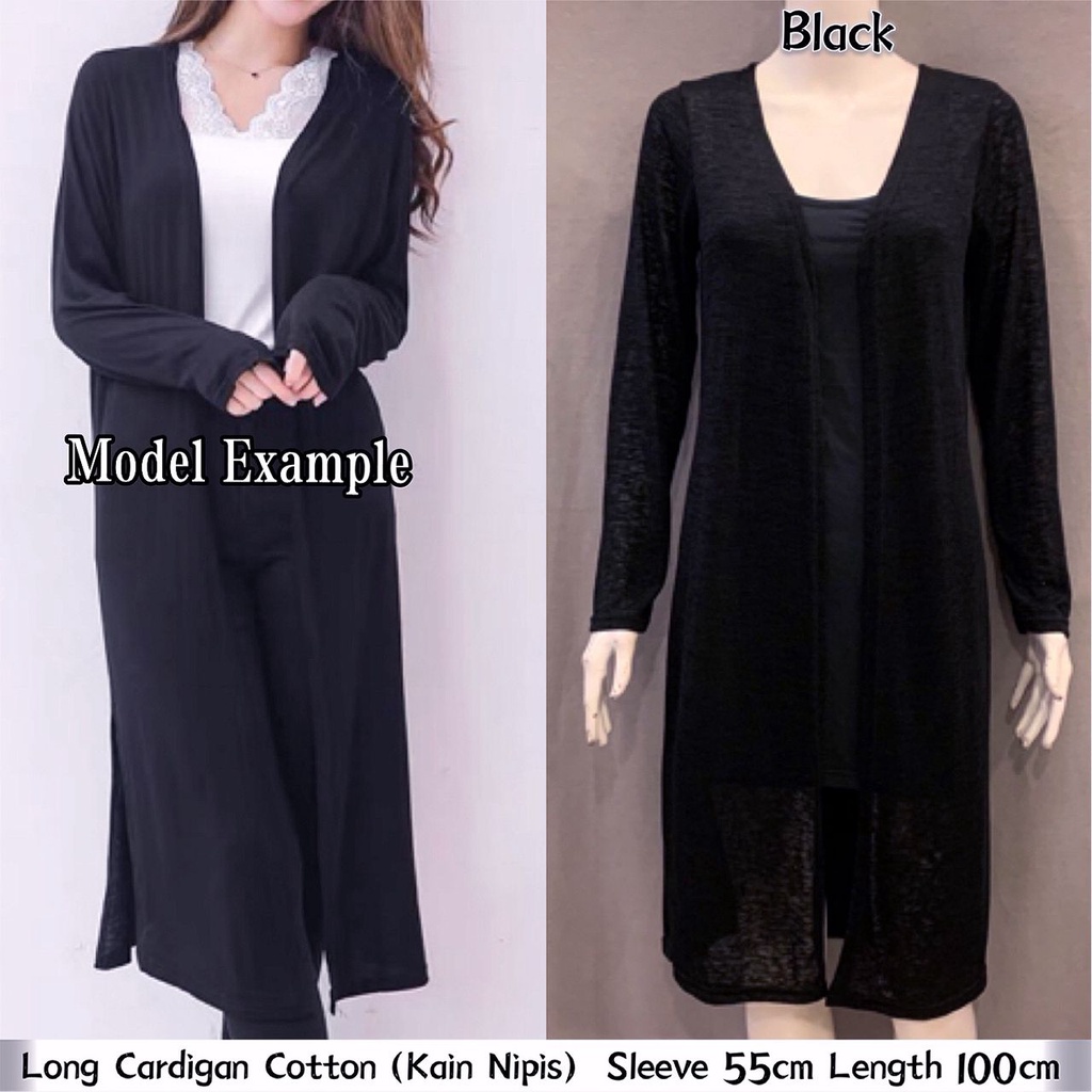 BLACK LONG CARDIGAN ผู้หญิง CARDIGAN LABUH COTTON NIPIS
