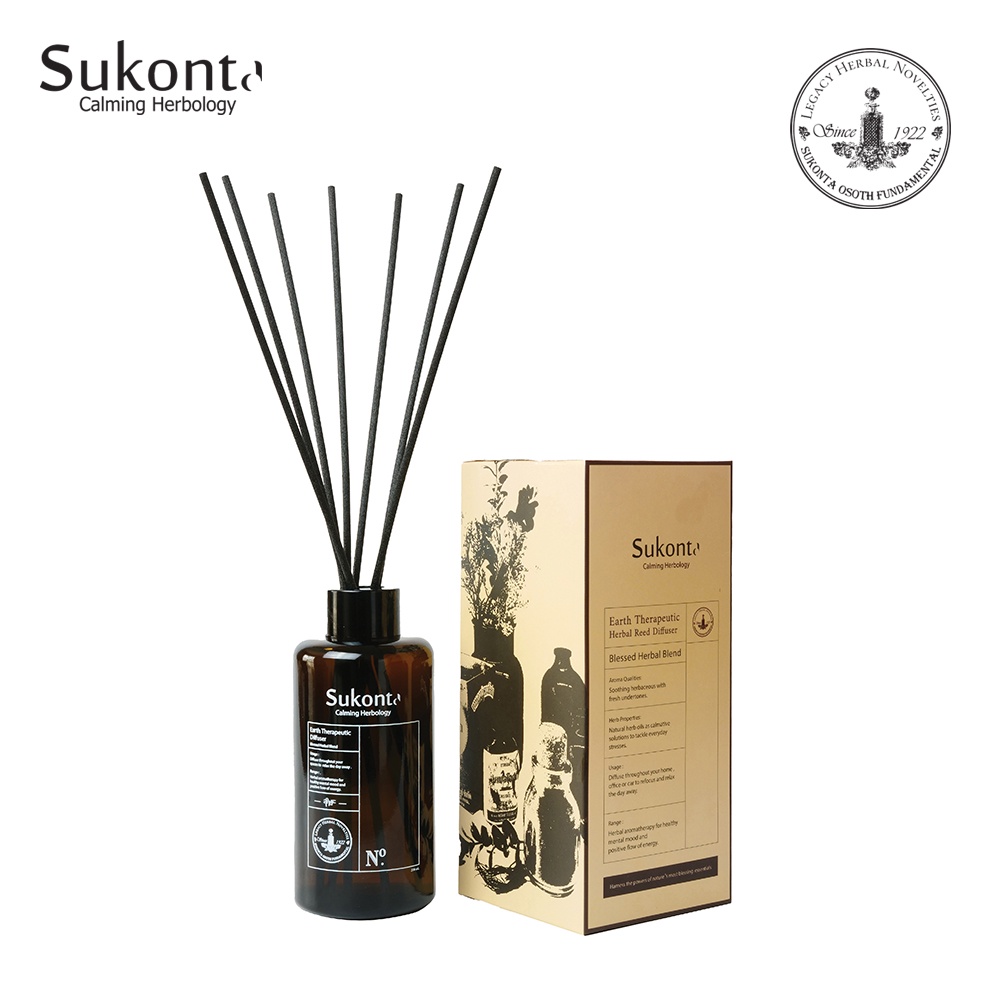 SUKONTA EARTH THERAPEUTIC REED DIFFUSER 200 ML ก้านไม้กระจายกลิ่น น้ำมันหอมระเหย สร้างบรรยากาศให้หอม