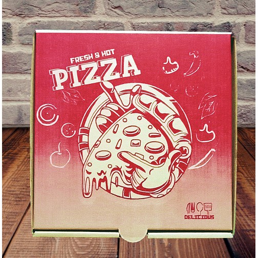 Pizza Box 8 inches กล่องพิซซ่า พิมพ์ลาย สีแดง แพค 20ใบ ขนาด8นิ้ว ขนาดกล่อง 8 x 8 x 1.75 นิ้ว กล่องแพคอาหาร