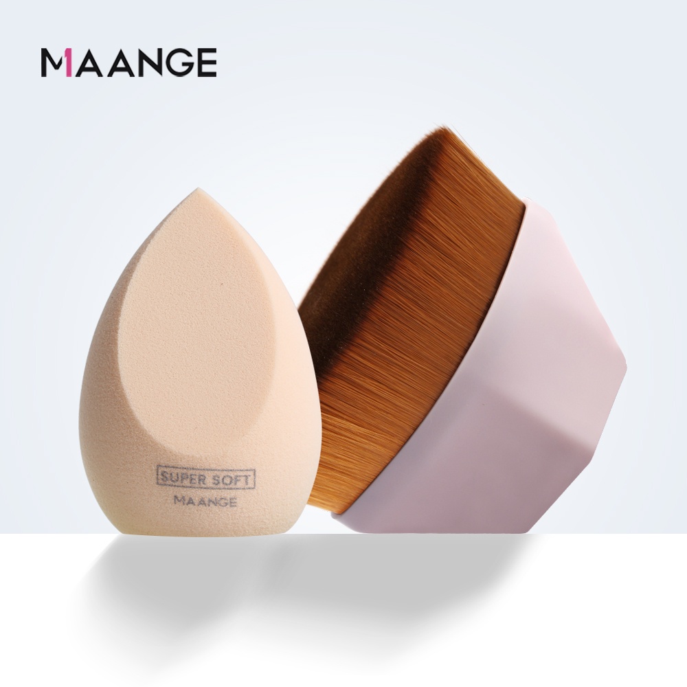 MAANGE 2ชิ้น อุปกรณ์แต่งหน้า แปรงรองพื้น พัฟแต่งหน้า ขนแปรงนุ่ม แปลงแต่งหน้า 5876