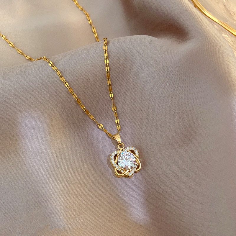 OYJR สร้อยคอสแตนเลส  ทอง 18k จี้รูปหัวใจคู่ ประดับเพชร หรูหรา เครื่องประดับแฟชั่น สําหรับผู้หญิง ราคา ถูกที่สุด ดีลบีเคเค แกลเลอรีภาพที่ 3