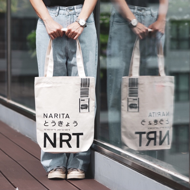 พร้อมส่ง ! กระเป๋าผ้าแคนวาส Canvas Tote Bag รุ่น Japan Edition ลายสนามบิน KIX Kansai NRT Narita  CTS