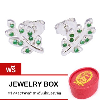 Tips Gallery ต่างหู ใบมะกอก เงินแท้ 925 ประดับ เพชร  CZ Hearts &amp; Arrows Emerald Olive Coronation Design TES386 ฟรี กล่อง