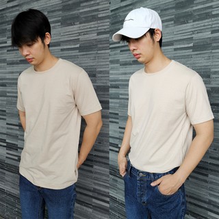 เสื้อยืดชายสีครีม ผ้า premium comb cotton 100%(ขาว,ดำ,เทา,ครีม,น้ำเงิน,ฟ้า,กากี,เหลือง,เขียว,ชมพู)