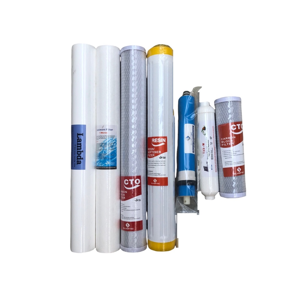 ชุดไส้กรองตู้น้ำ 7 ขั้นตอน (PP20"5M 2 แท่ง+ CTO20" + RS20"+ RO 150G + Post carbon 10" + CTO10")