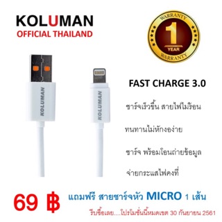 ซื้อ1 แถม1 ‼️ แท้ รับประกัน1ปี‼️ สายชาร์จ KOLUMAN