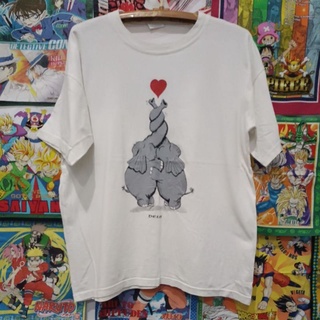 เสื้อยืดมือสอง Vintage Usa 90s ยุโรป การ์ตูนเก่า DELFI  ช้างคู่ Size L.อก22.5/ยาว27