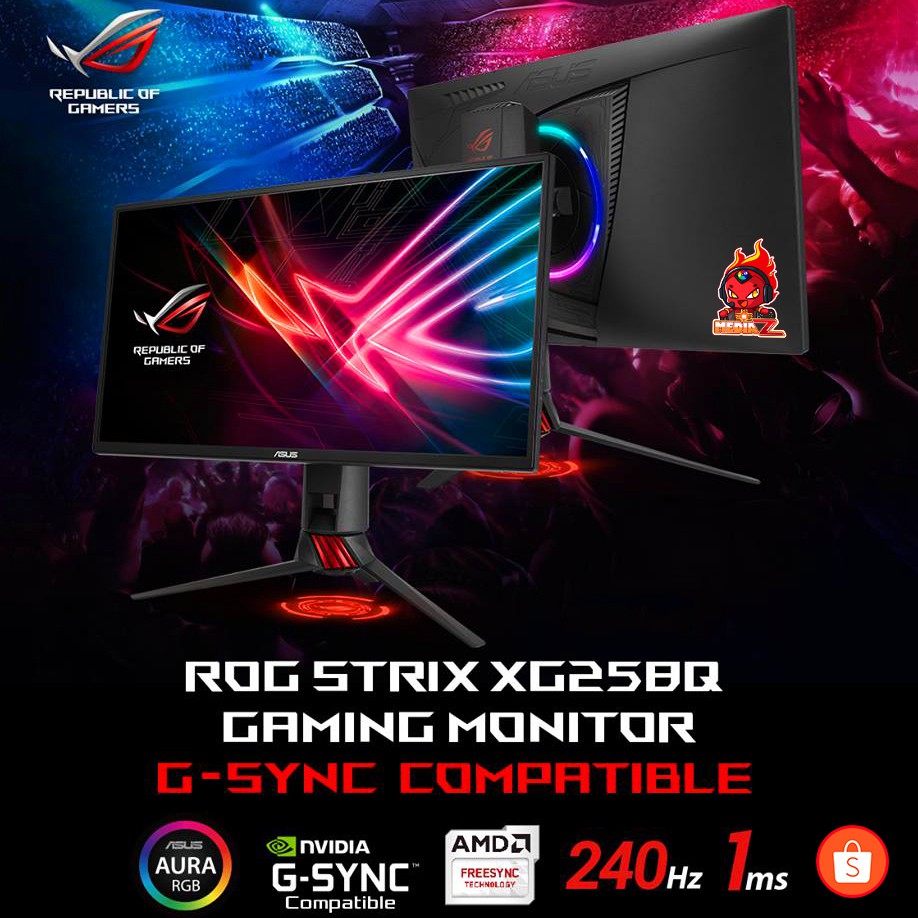 มีโค้ดลด1000 l ASUS XG258Q RGB 240Hz G-SYNC Adaptive-Sync Gaming MONITOR (จอมอนิเตอร์) Onsite Servic