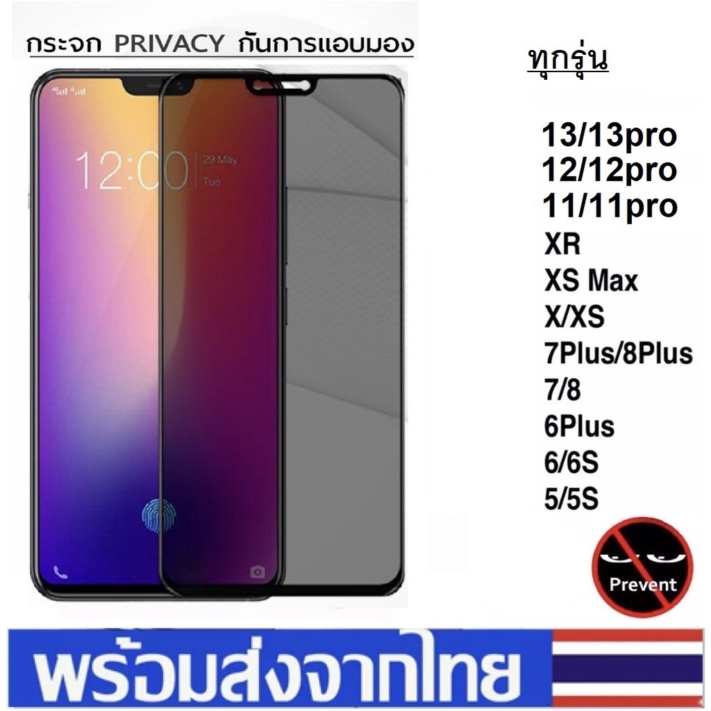 ฟิล์มกันแอบมอง สำหรับ รุ่น 13 13Pro max 11 11Pro Max 12 12pro max 6 6s  7  8 SE20 7Plus / 8Plus XR XS MAX ฟิล์มกันเสือก