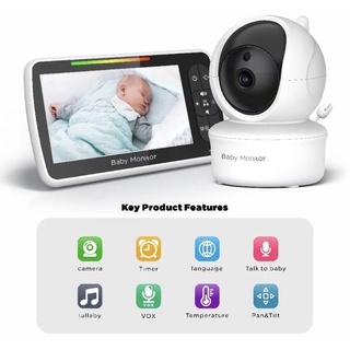 VIDEO Baby Monitor Wireless SM650 จอภาพ5นิ้ว LCD Pan/Tilt Zoom เด็กกล้อง IR Night Vision Intercom เซ็นเซอร์อุณหภูมิ